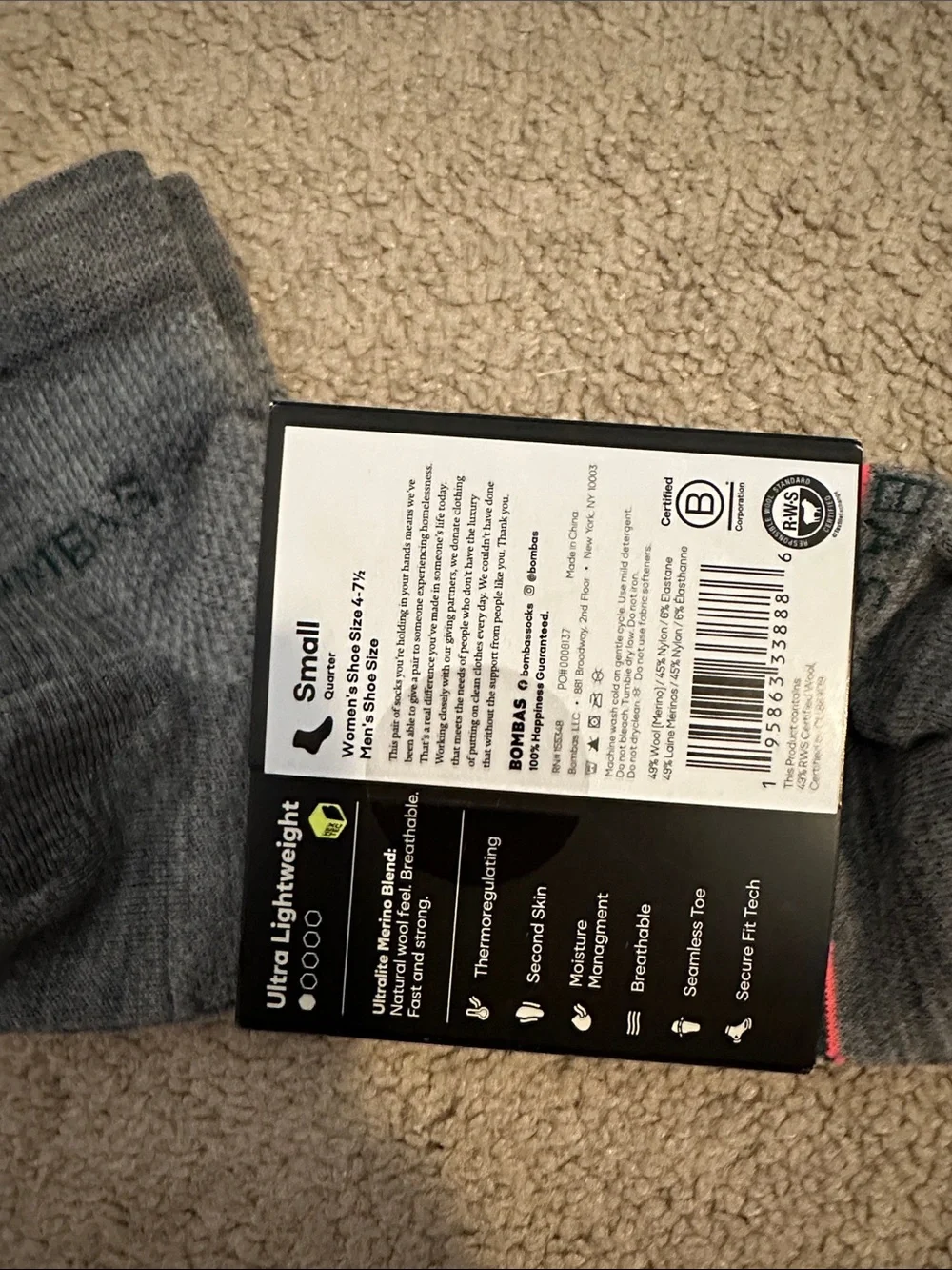 NWT Bombas small grey sport socks